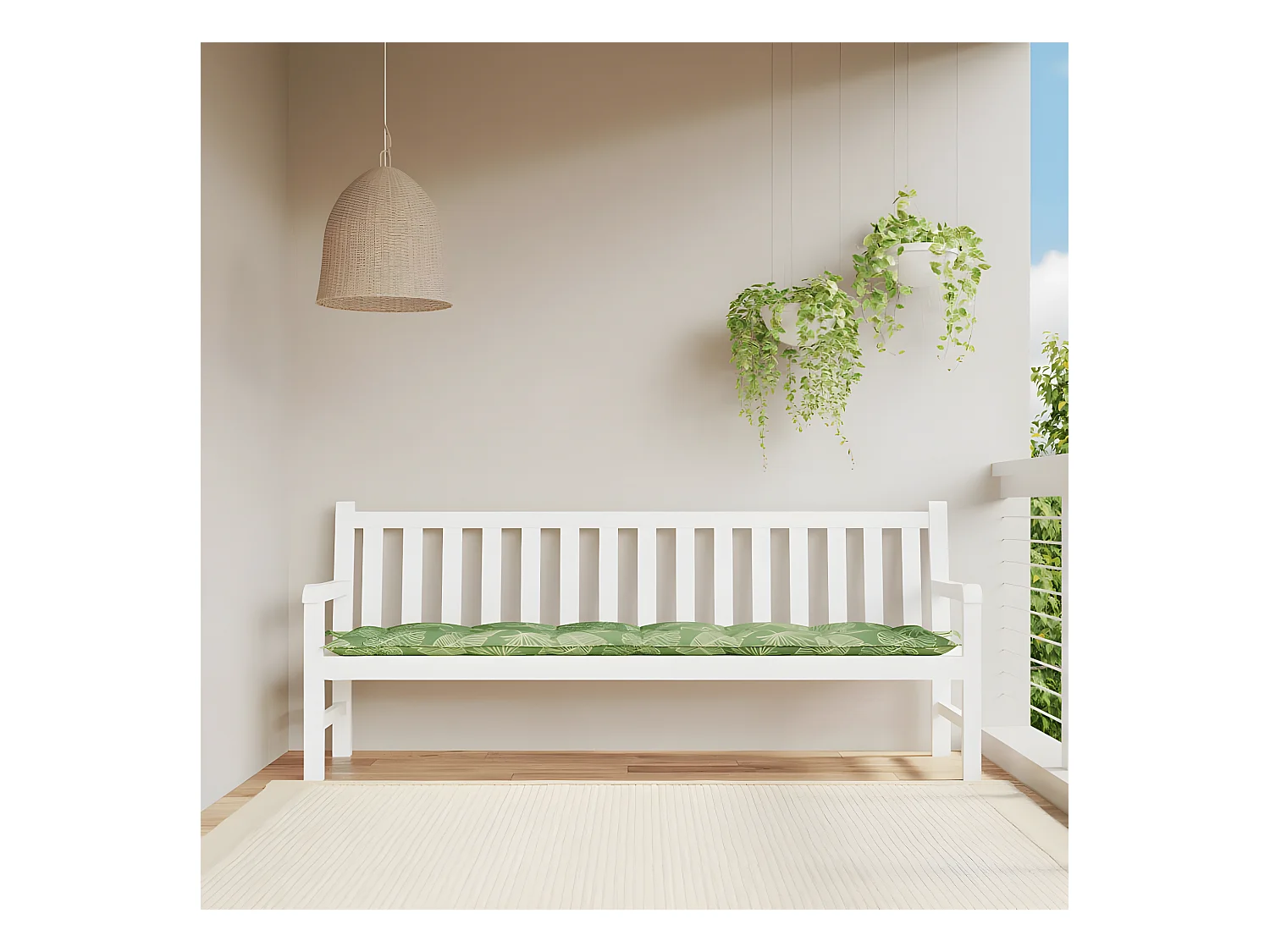 Coussin de banc de jardin motif de feuilles 200x50x7 cm tissu OFR35425