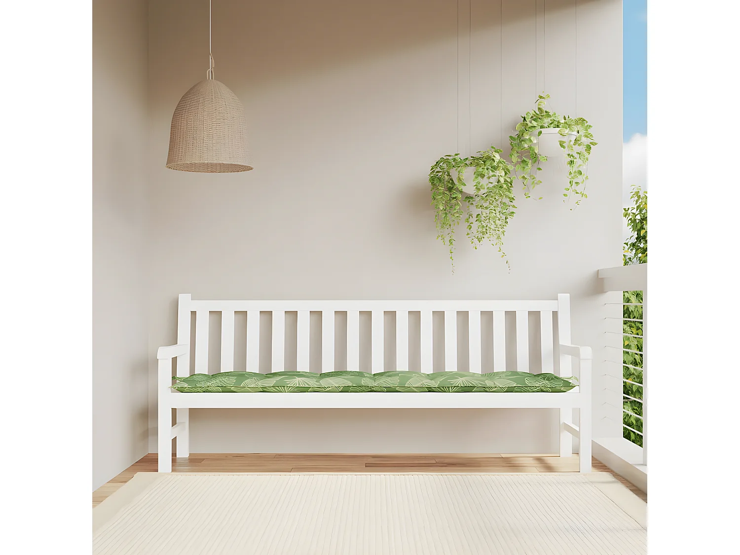 Coussin de banc de jardin motif de feuilles 200x50x7 cm tissu OFR35425