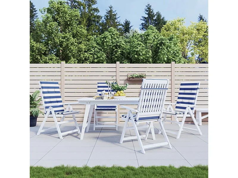 Coussins de chaise à dossier haut 4pcs rayures bleu/blanc tissu OFR73903