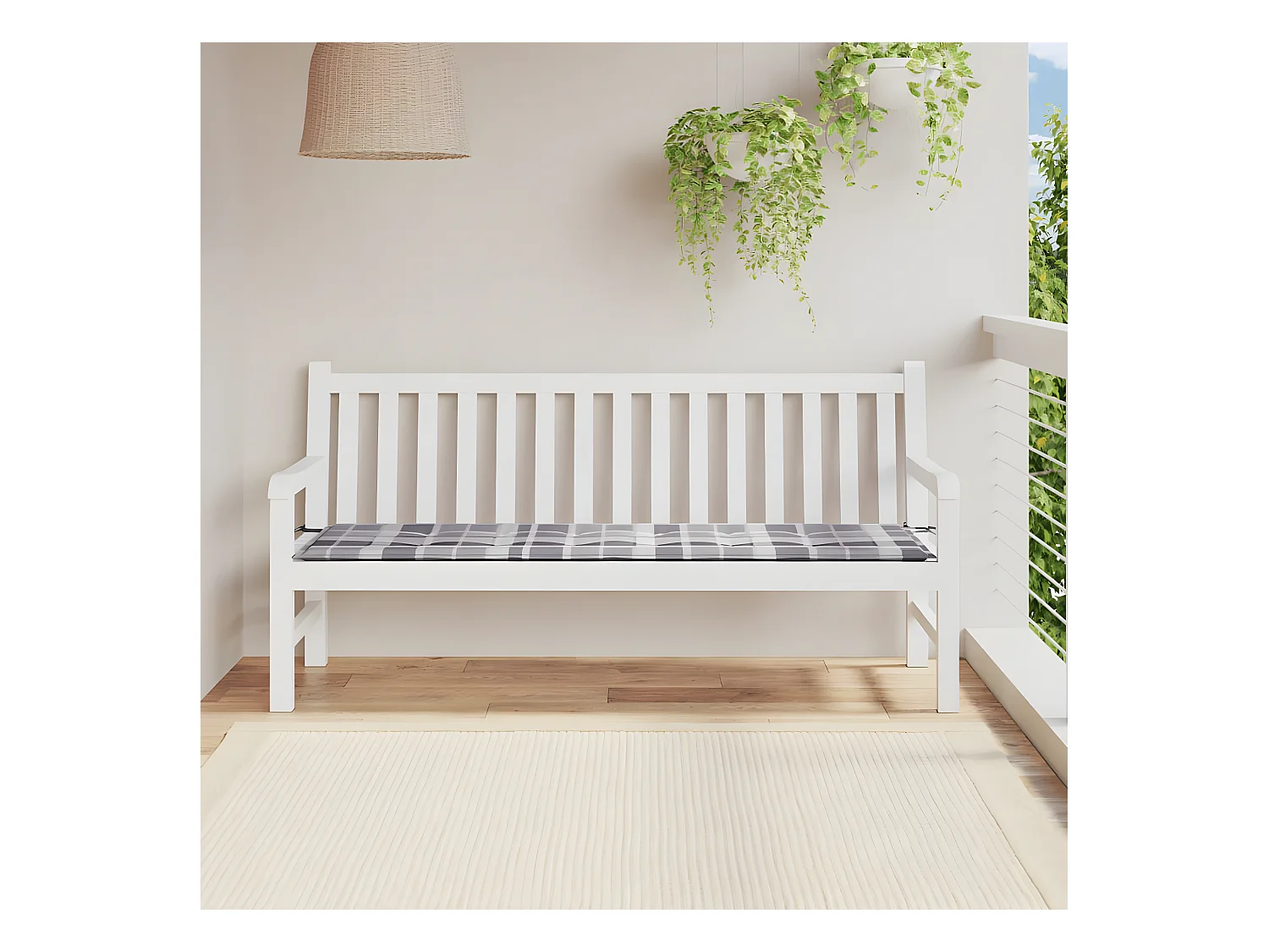 Coussin de banc de jardin motif à carreaux gris 180x50x3 cm OFR95792