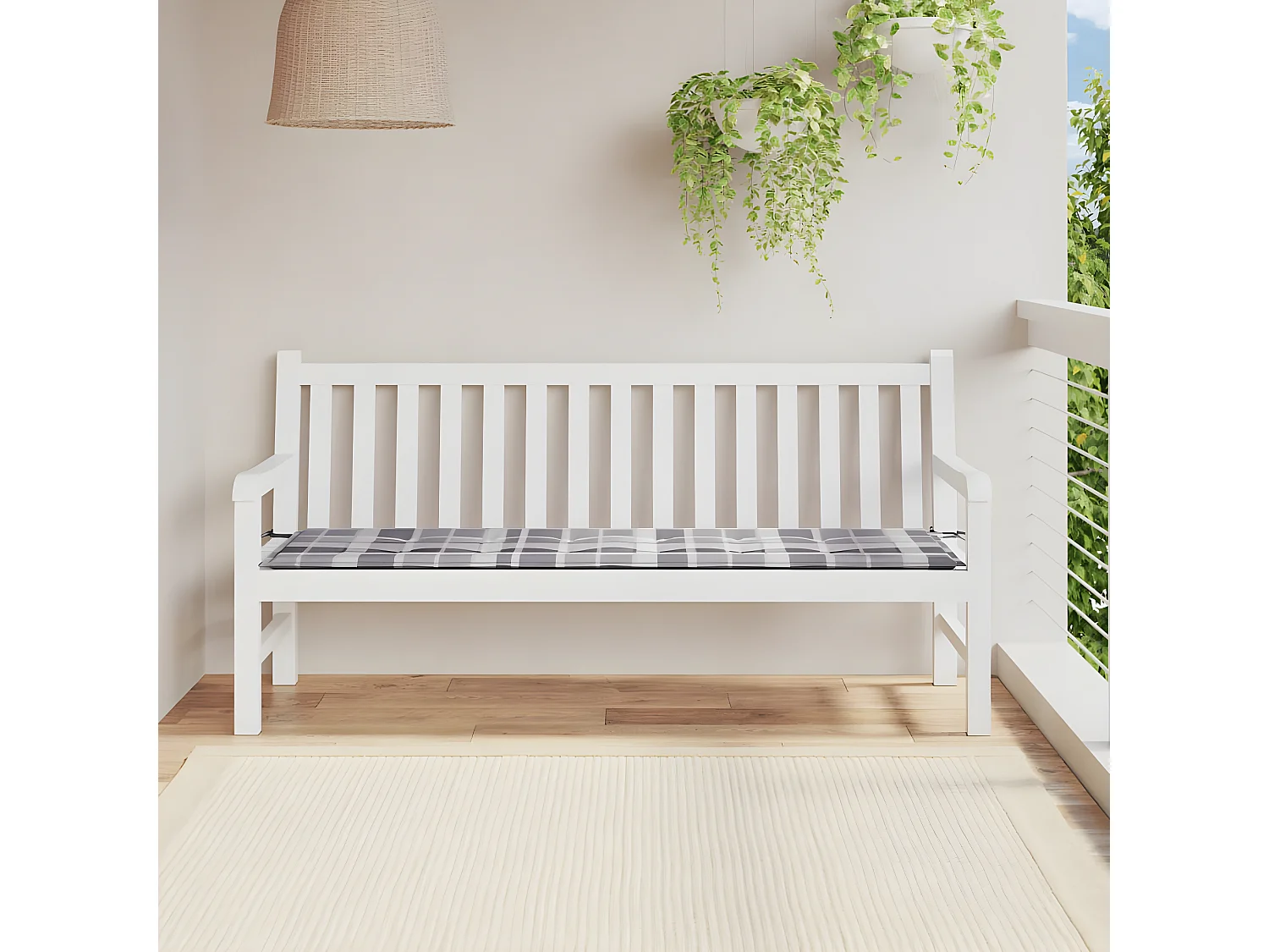 Coussin de banc de jardin motif à carreaux gris 180x50x3 cm OFR95792