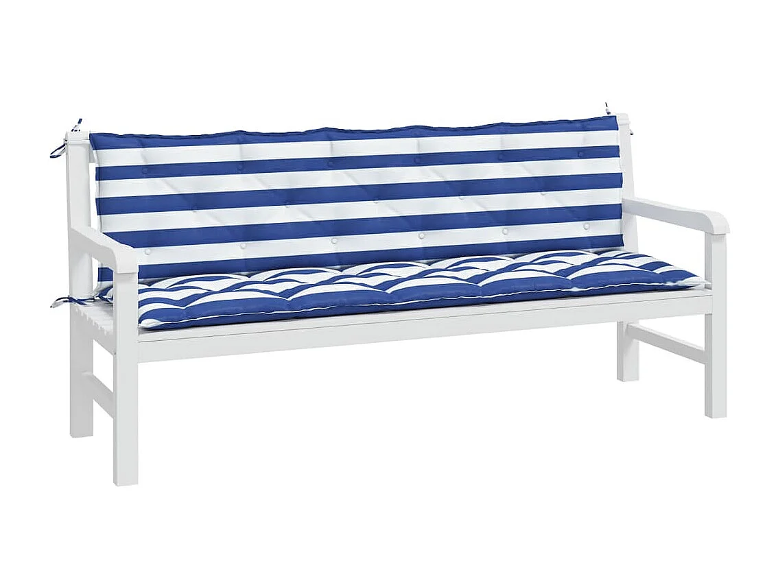 Cojines banco de jardín 2 uds tela Oxford azul y blanco a rayas ES597629