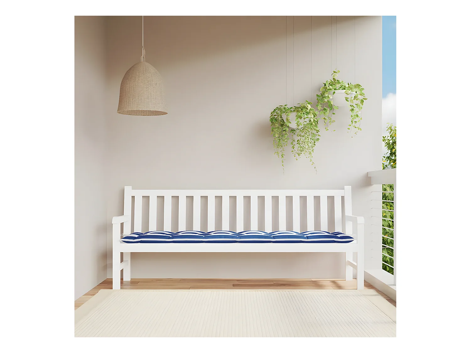 Coussin de banc de jardin rayures bleues et blanches 200x50x7cm OFR72432