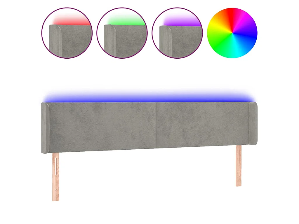 Tête de lit à LED Gris clair 183x16x78/88 cm Velours POI32124 BonneVie Meuble