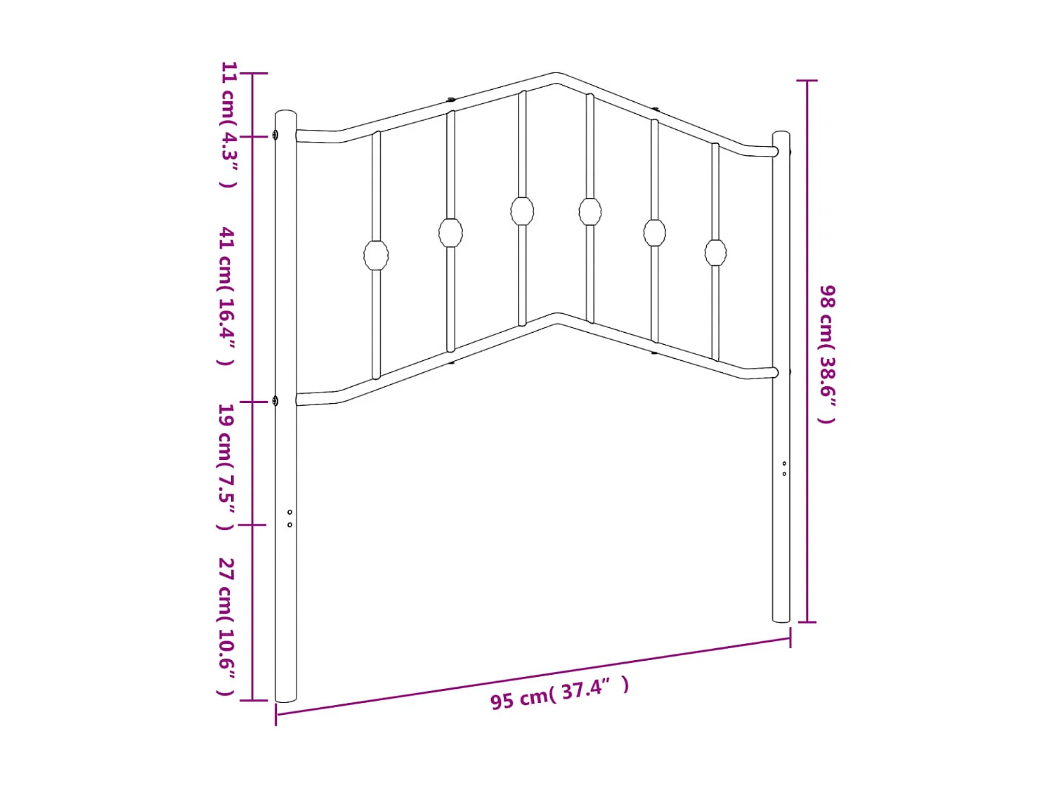 Tête de lit métal noir 90 cm POI52589 BonneVie Meuble