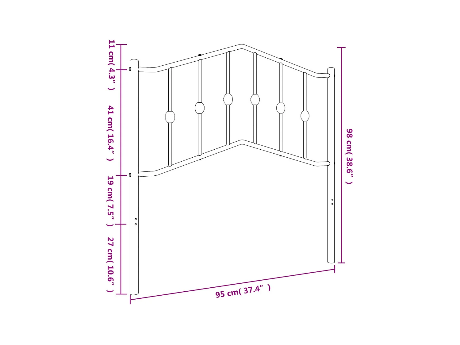 Cabeceira de cama 90 cm metal preto PT188240