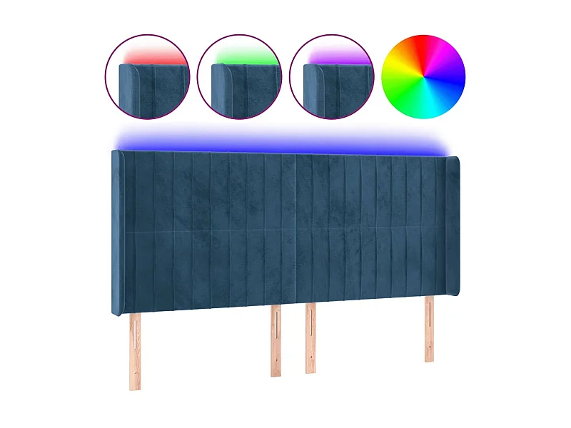 Hoofdbord LED 183x16x118/128 cm fluweel donkerblauw NL416881
