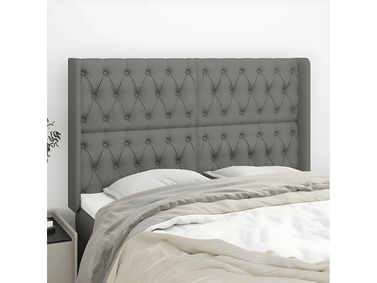 Tête de lit avec oreilles Gris foncé 147x16x118,128 cm Tissu LKC71218 BonneVie Meuble