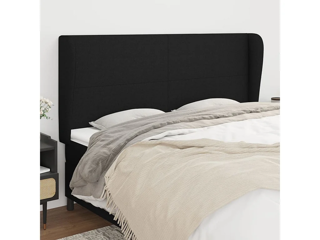 Tête de lit avec oreilles Noir 203x23x118/128 cm Tissu POI91198 BonneVie Meuble