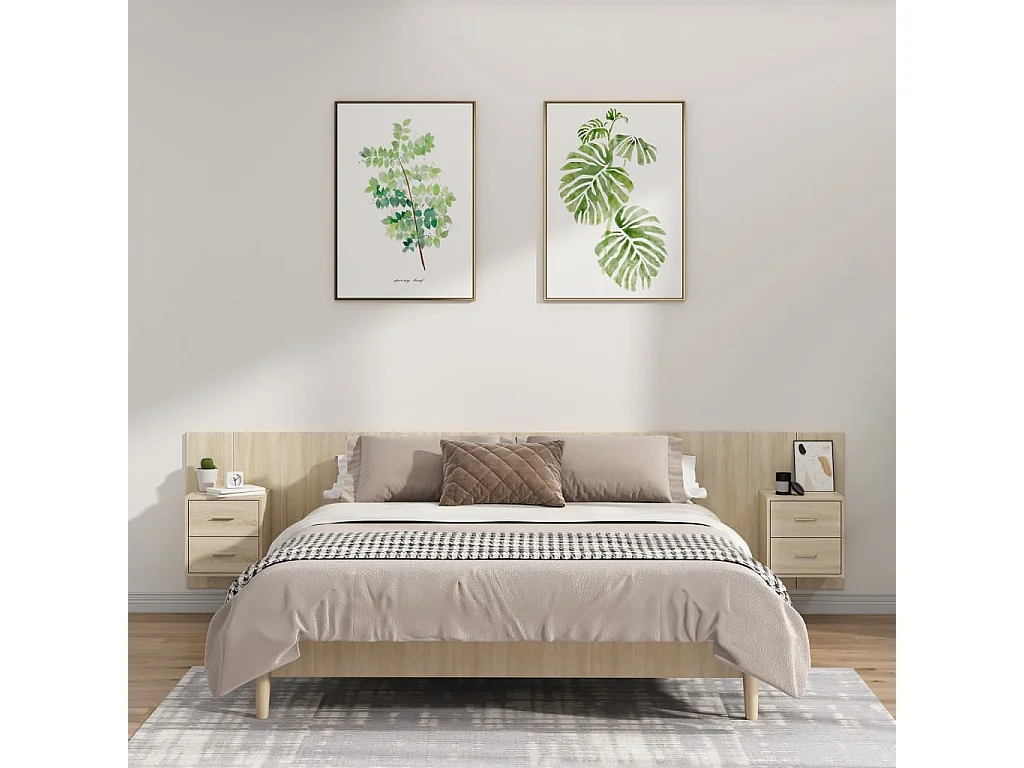 Tête de lit avec armoires Chêne sonoma Bois d'ingénierie POI64517 BonneVie Meuble