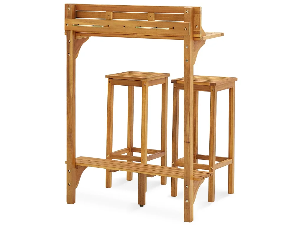 3 pcs conjunto de bar para varanda madeira de acácia maciça PT328685