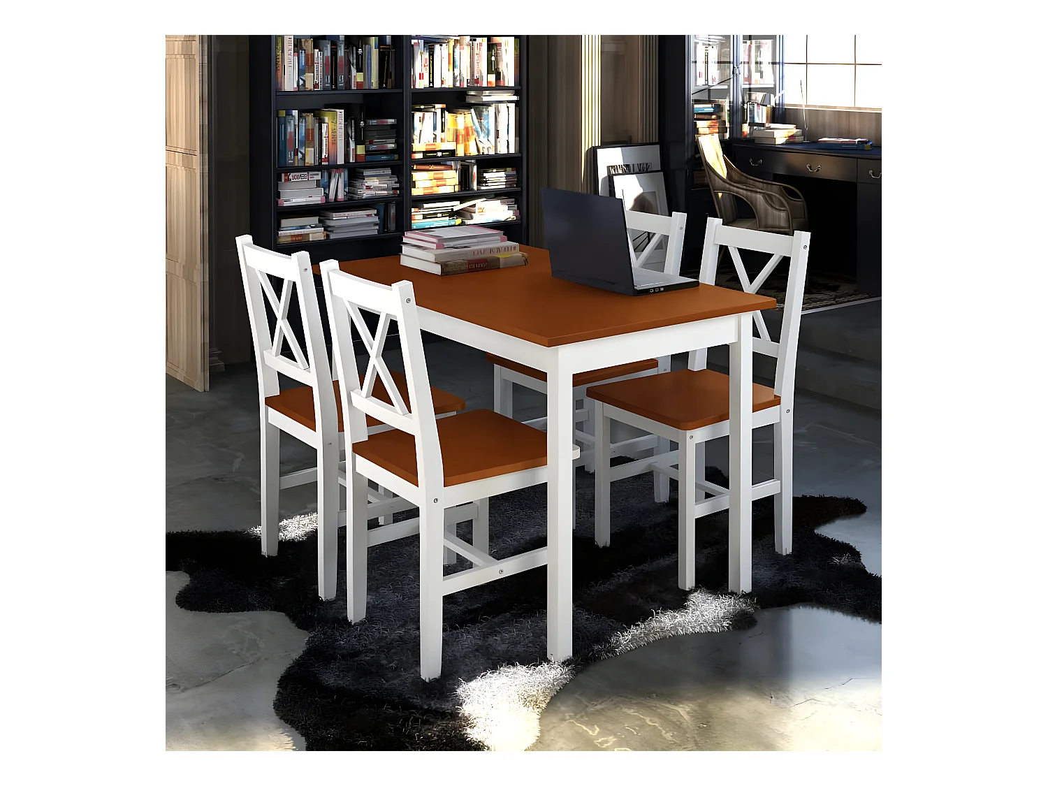 Ensemble de salle à manger 5 pcs Marron et blanc PLQ4877