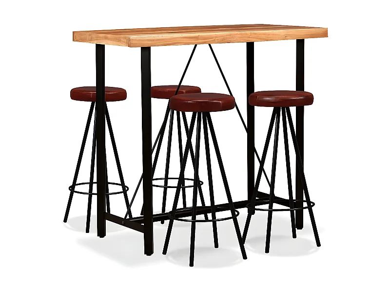 Ensemble de bar 5 pcs Bois d'acacia massif et cuir véritable LCS6766