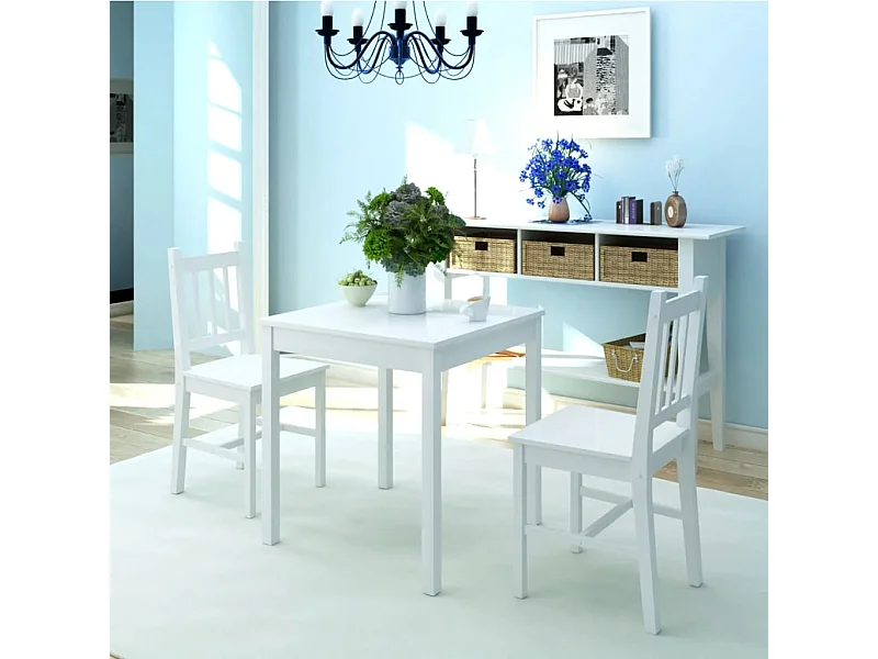 Conjunto de jantar 3 pcs madeira de pinho branco PT594207
