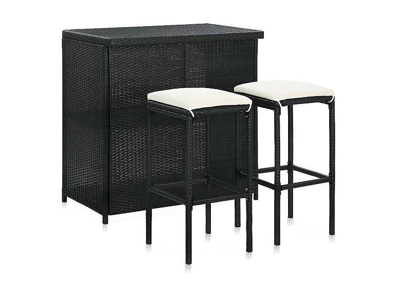 Ensemble de bar 3 pcs Résine tressée Noir LCS3234