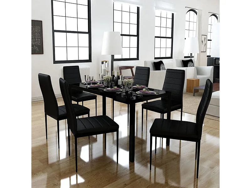 Conjunto de mesa de comedor siete piezas negro ES96650