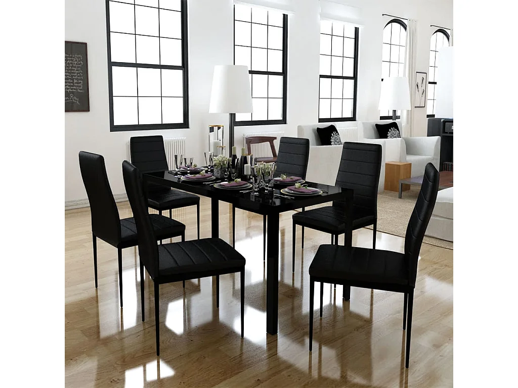 Conjunto mesa de jantar 7 pcs preto PT347268