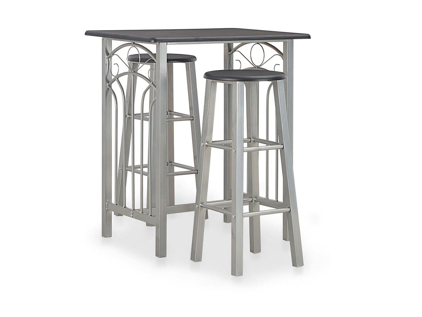 Set mesa y sillas altas de cocina 3 pzas madera acero antracita