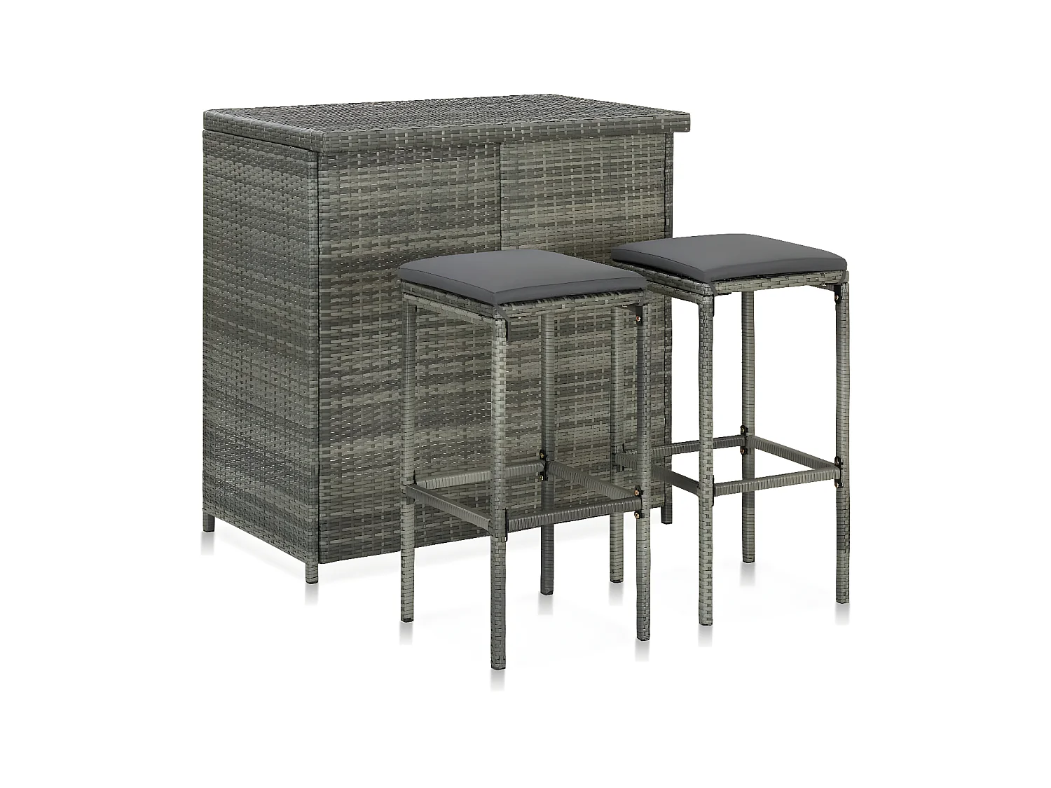 Ensemble de bar 3 pcs Résine tressée Gris LCS8723