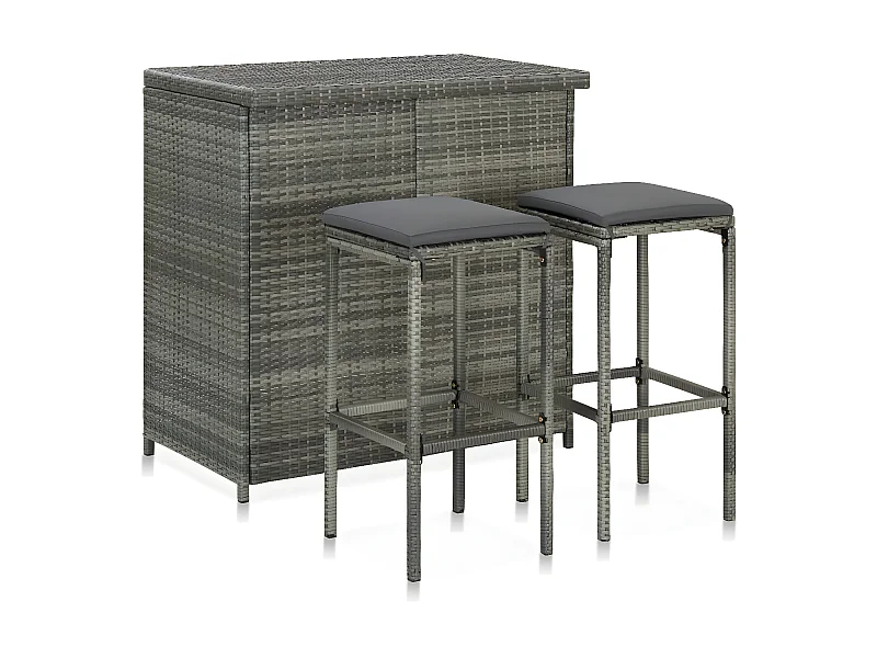 Ensemble de bar 3 pcs Résine tressée Gris LCS8723