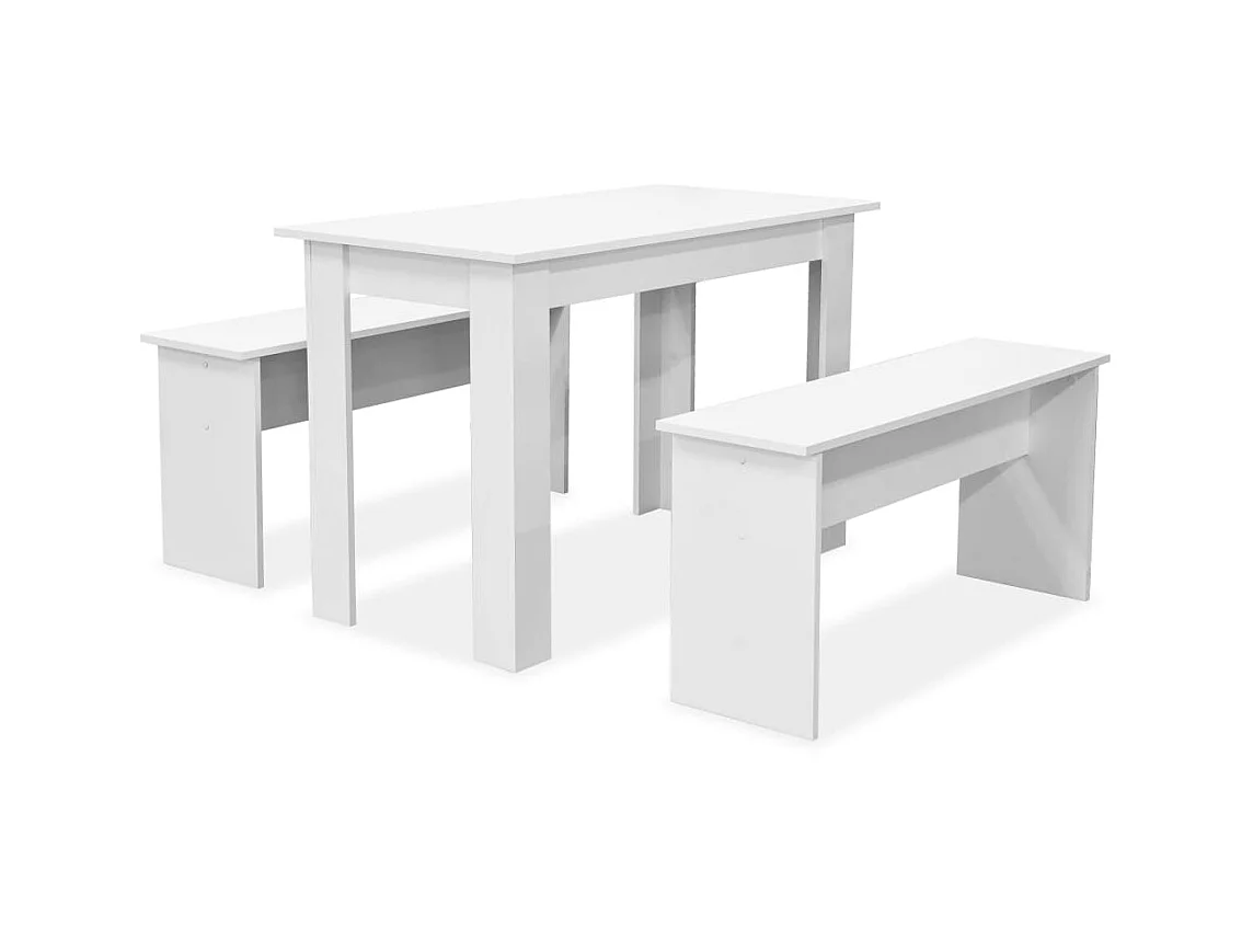 Mesa e bancos de jantar 3 pcs aglomerado branco PT398126