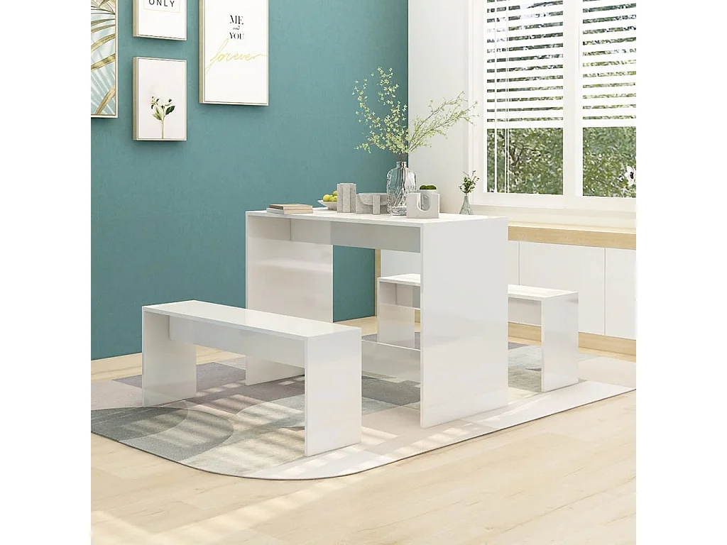 Ensembles de salle à manger 3 pcs Blanc brillant Aggloméré PLQ2785