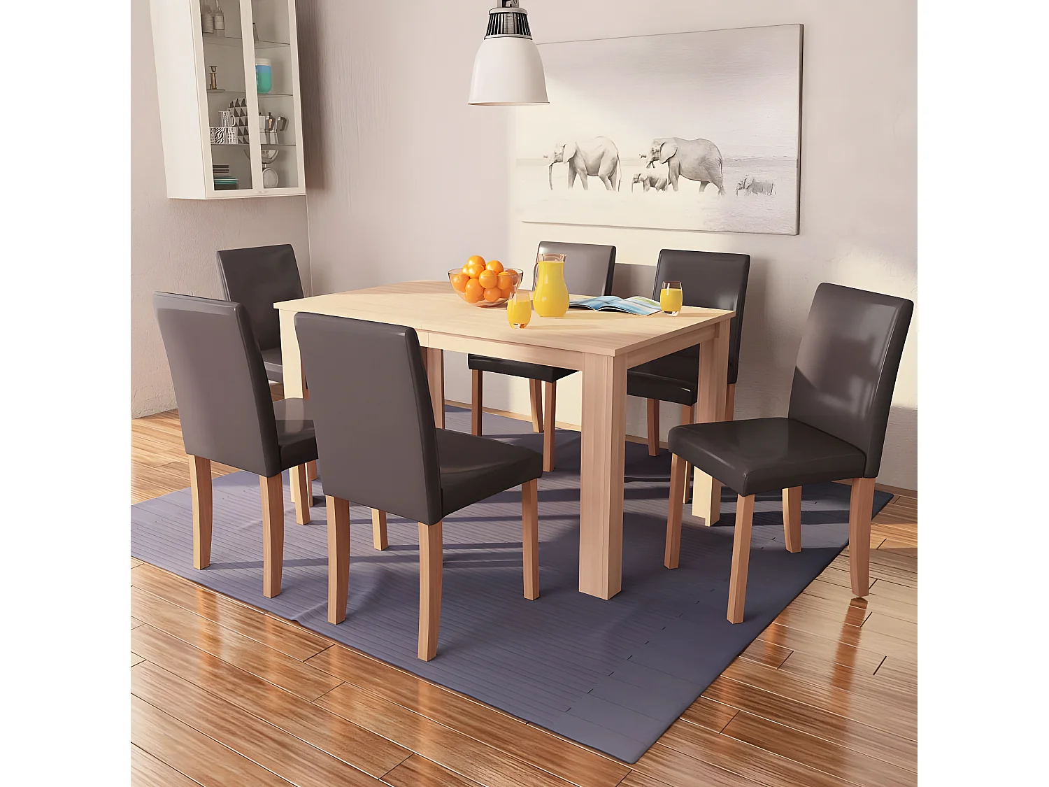 Ensemble de table et chaise de salle à manger 7 pcs Cuir synthétique Chêne Marron LCS4641