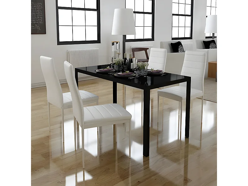 Ensemble de table à manger 5 pcs noir et blanc PLQ6445