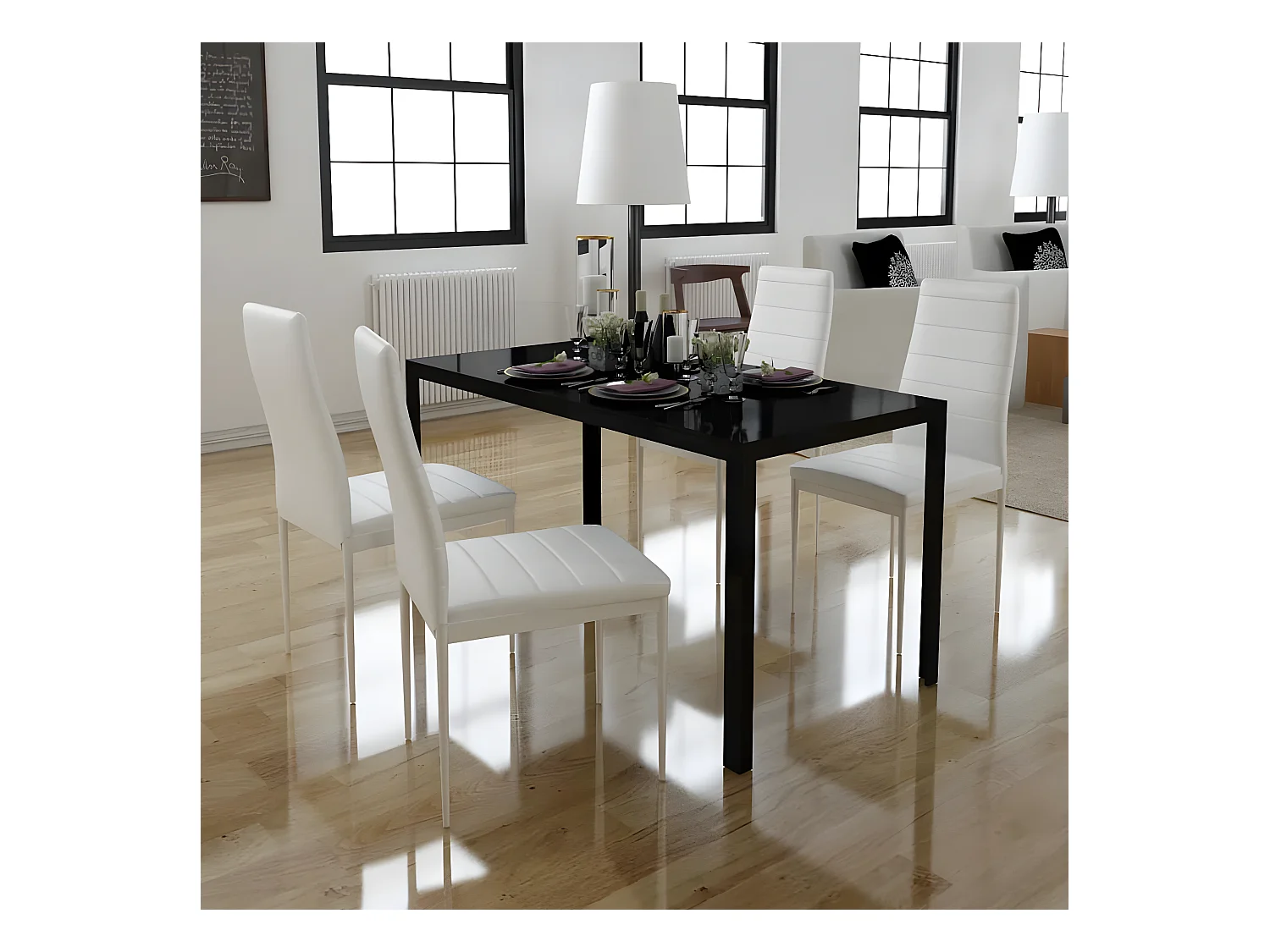 Ensemble de table à manger 5 pcs noir et blanc PLQ6445