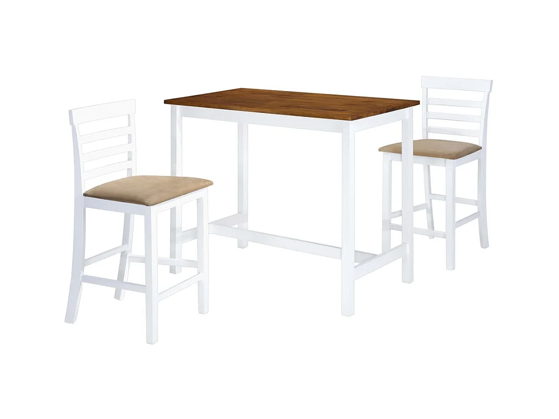 Table et chaises de bar 3 pcs Bois massif Marron et blanc LCS2265