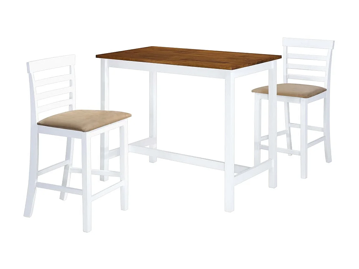 Table et chaises de bar 3 pcs Bois massif Marron et blanc LCS2265