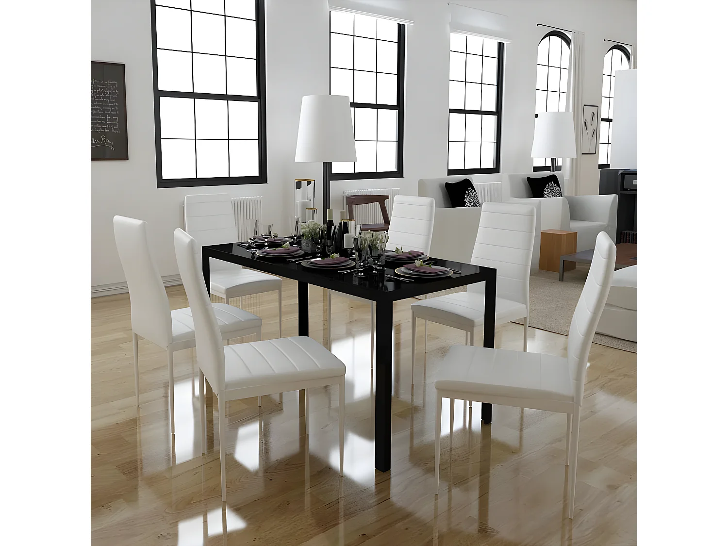 Conjunto mesa de jantar 7 pcs preto e branco PT549925