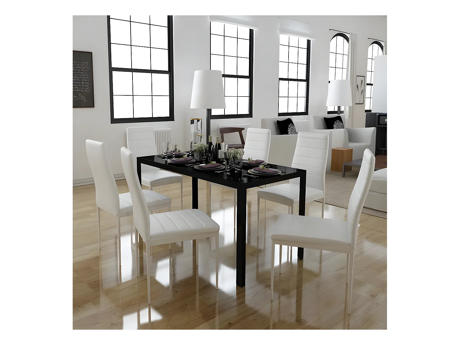 Ensemble de table à manger 7 pcs noir et blanc PLQ5513