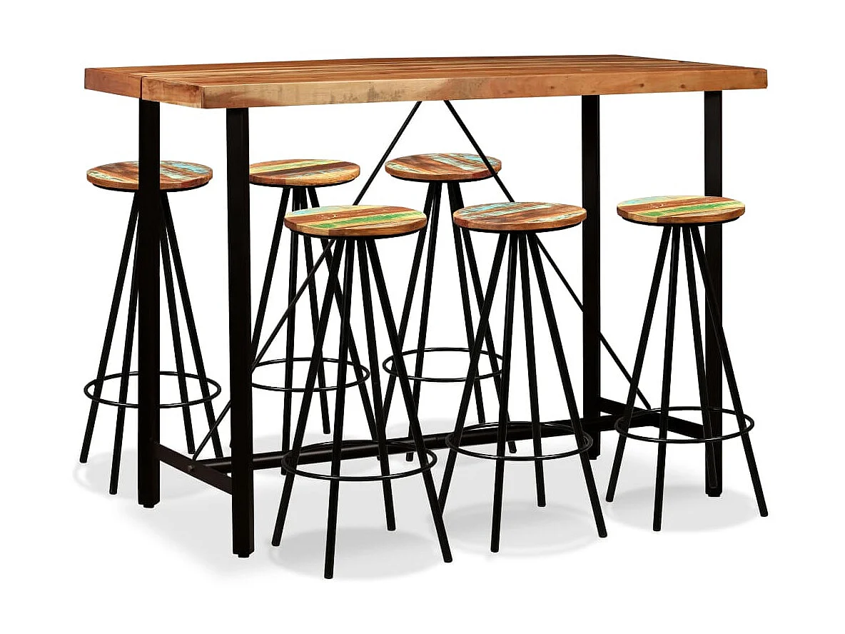 Ensemble de bar 7 pcs Bois d'acacia massif et de récupération LCS6490