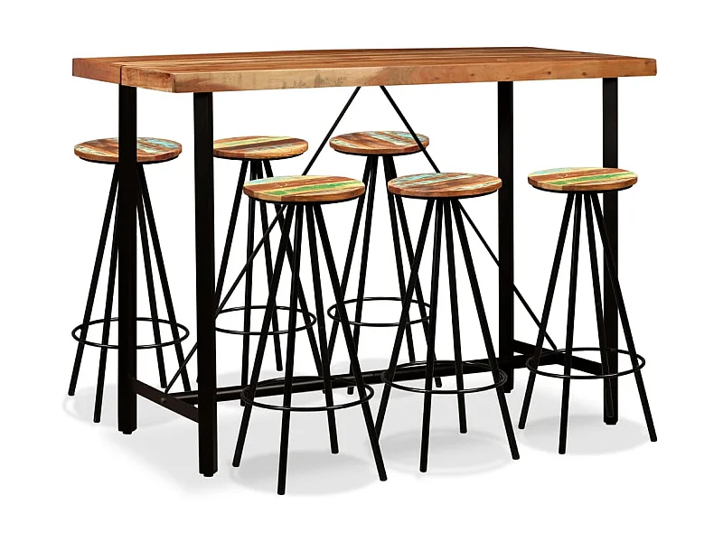 Ensemble de bar 7 pcs Bois d'acacia massif et de récupération LCS6490