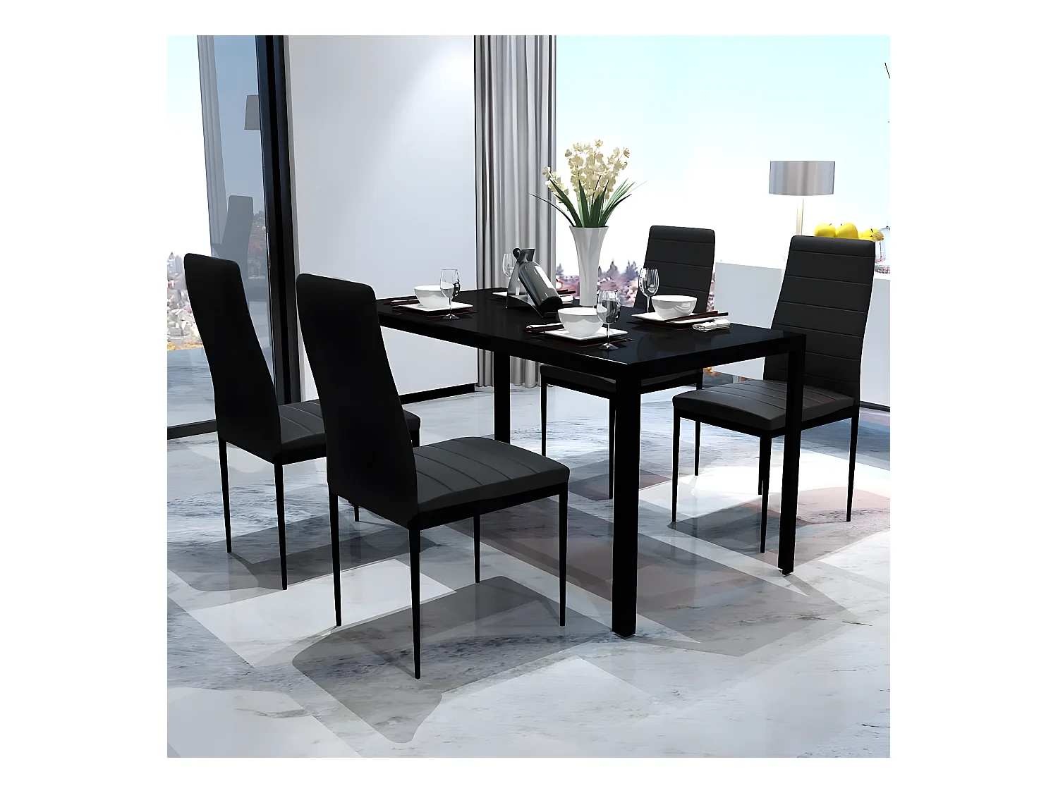 Ensemble de table pour salle à manger 5 pcs noir PLQ9672