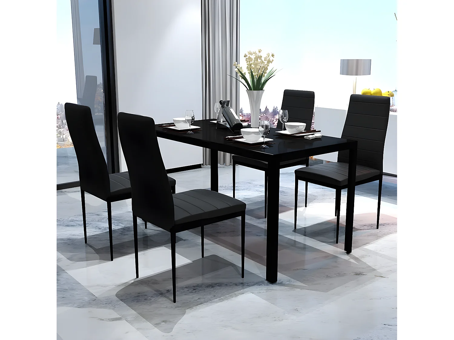 Ensemble de table pour salle à manger 5 pcs noir PLQ9672