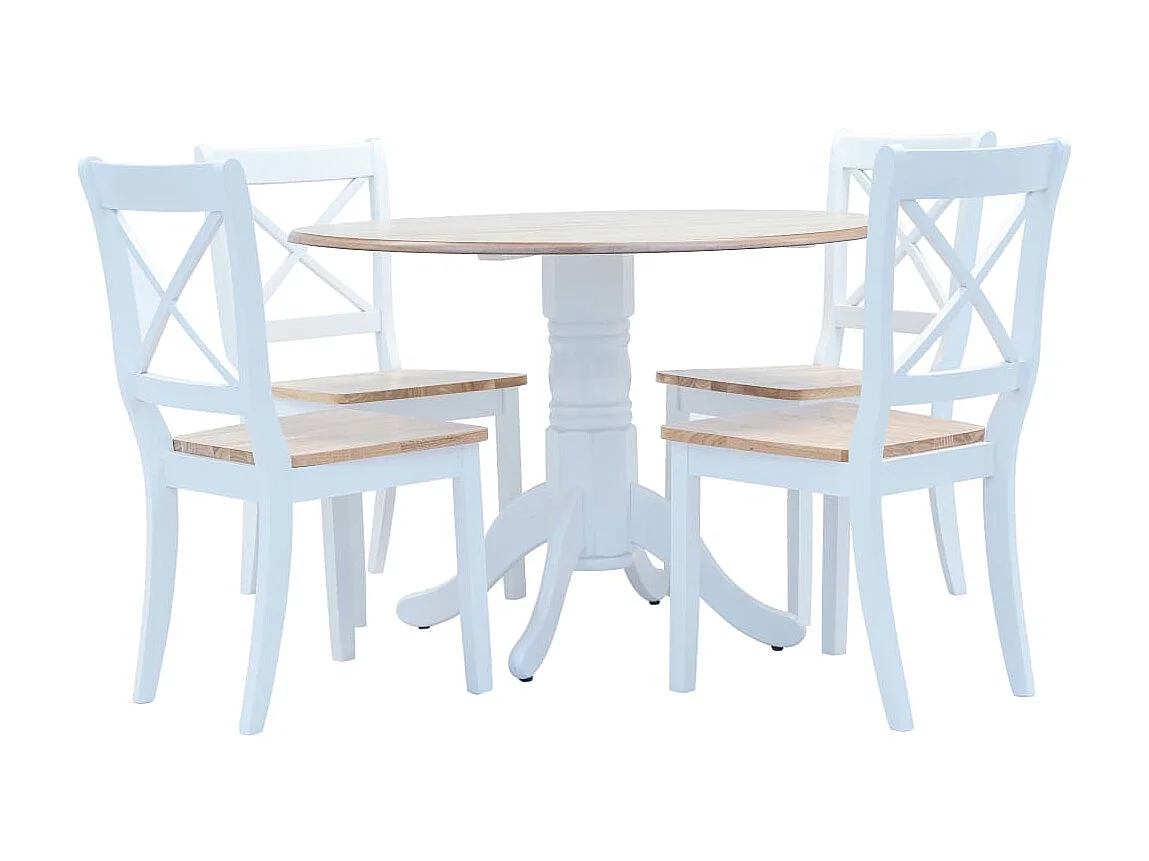 Ensemble de salle à manger 5 pcs Bois d'hévéa Blanc et marron PLQ6237