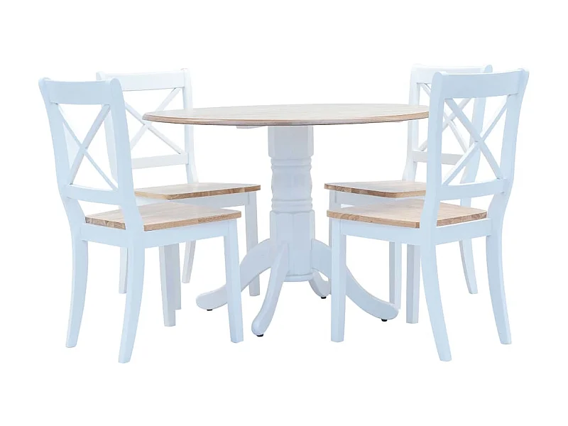 Ensemble de salle à manger 5 pcs Bois d'hévéa Blanc et marron PLQ6237