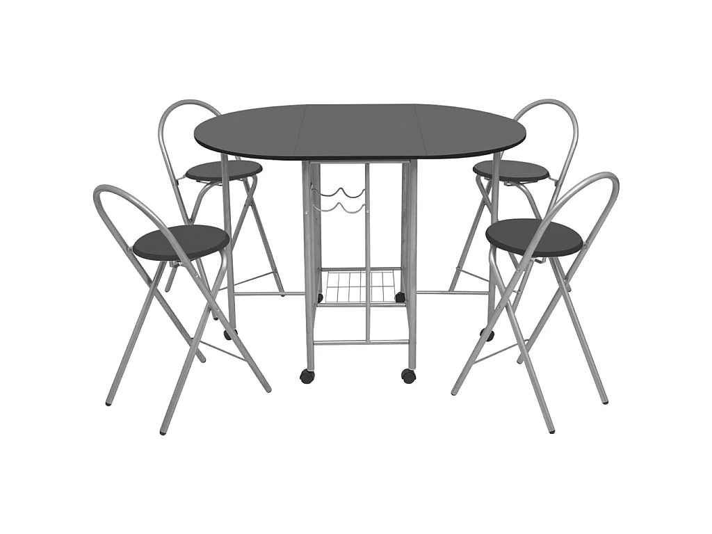 Ensemble de salle à manger pliable 5 pcs MDF Noir PLQ6036