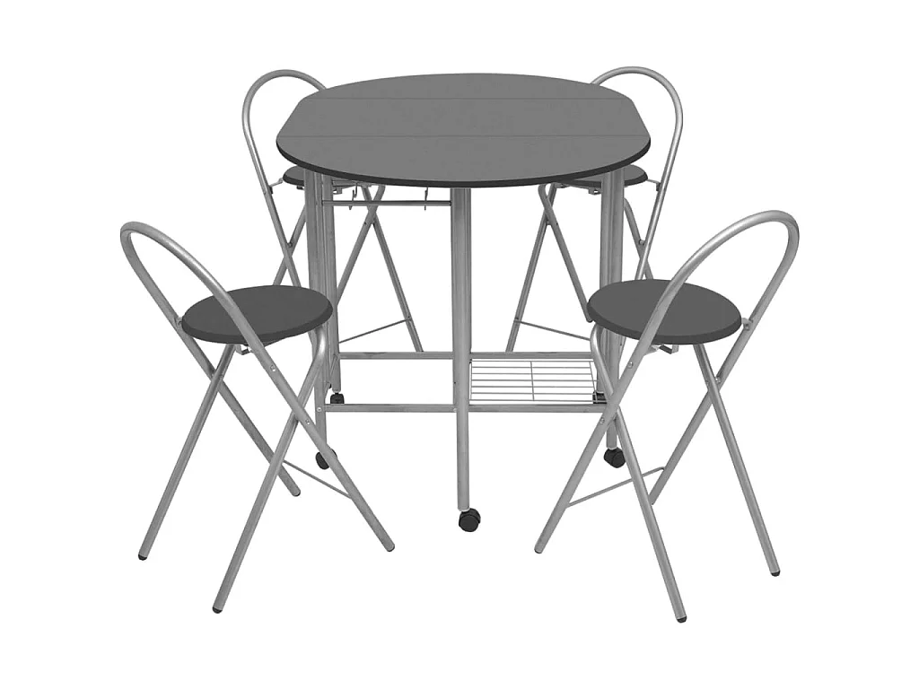 Ensemble de salle à manger pliable 5 pcs MDF Noir PLQ6036