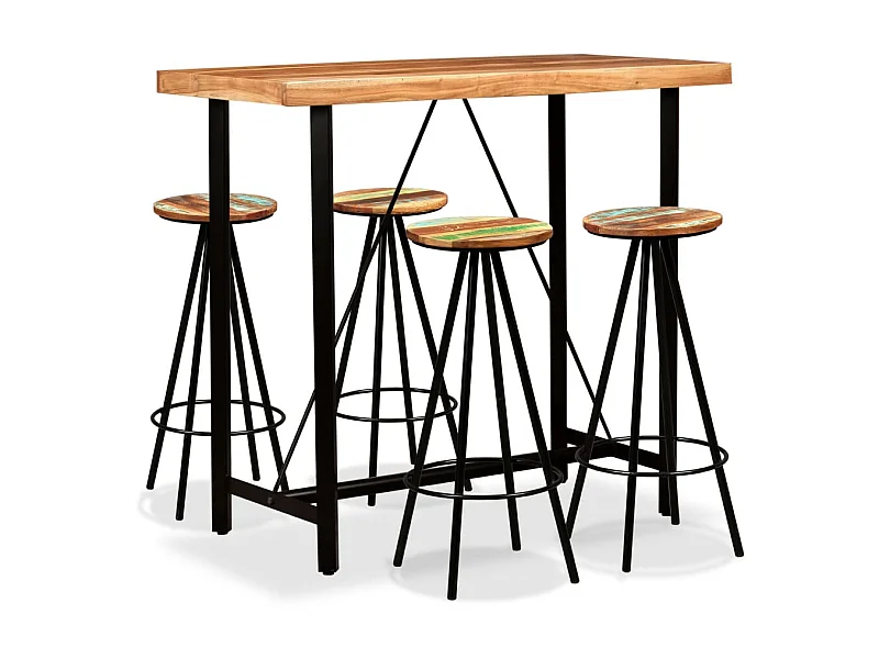 Ensemble de bar 5 pcs Bois d'acacia massif et de récupération LCS5569