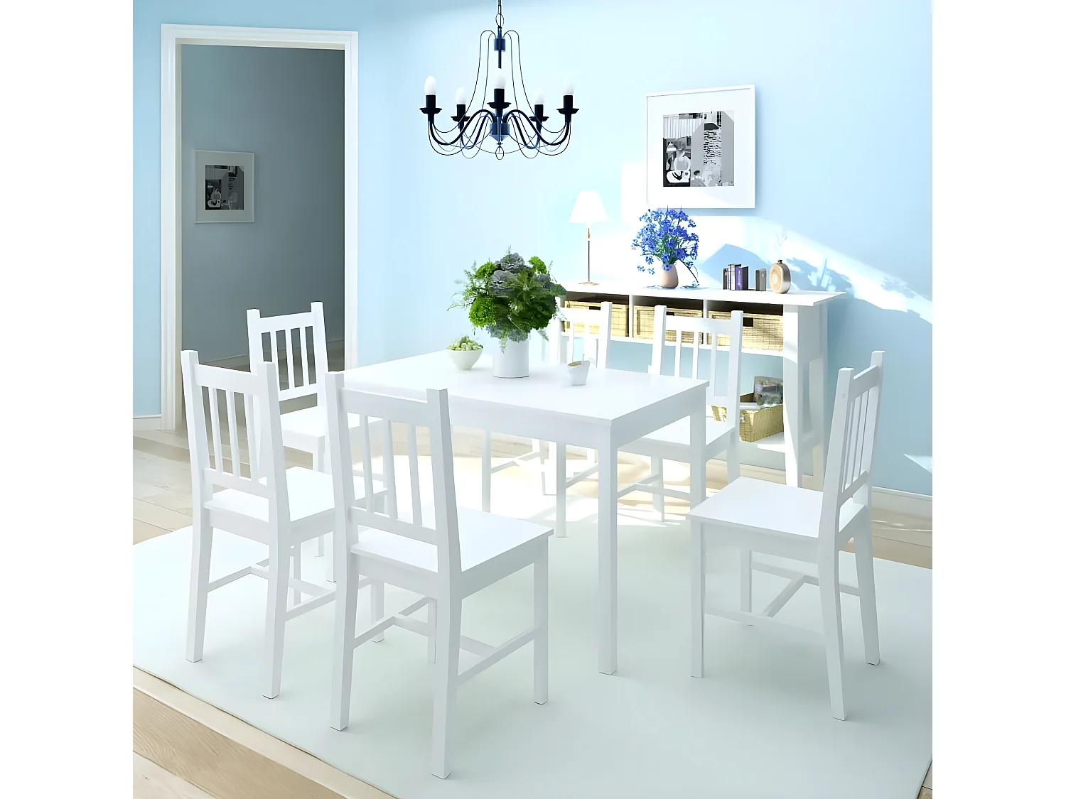 Conjunto de jantar 7 peças, pinho branco PT561742