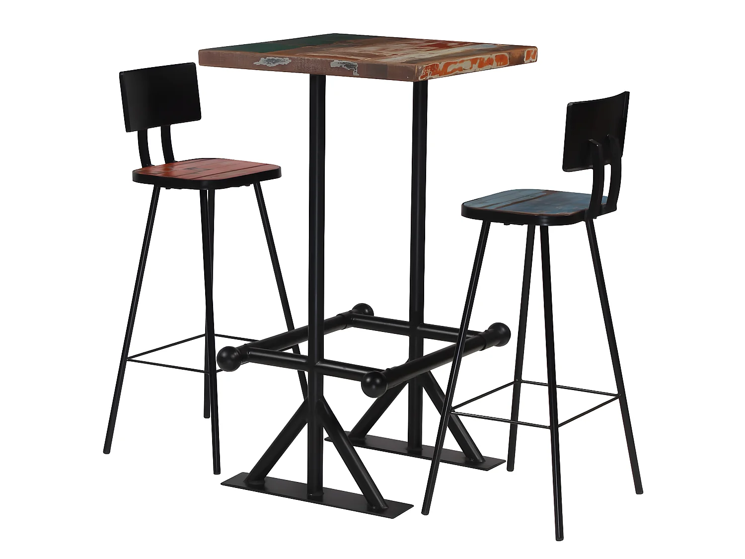 Conjunto de bar 3 pcs madeira recuperada maciça multicor PT308072