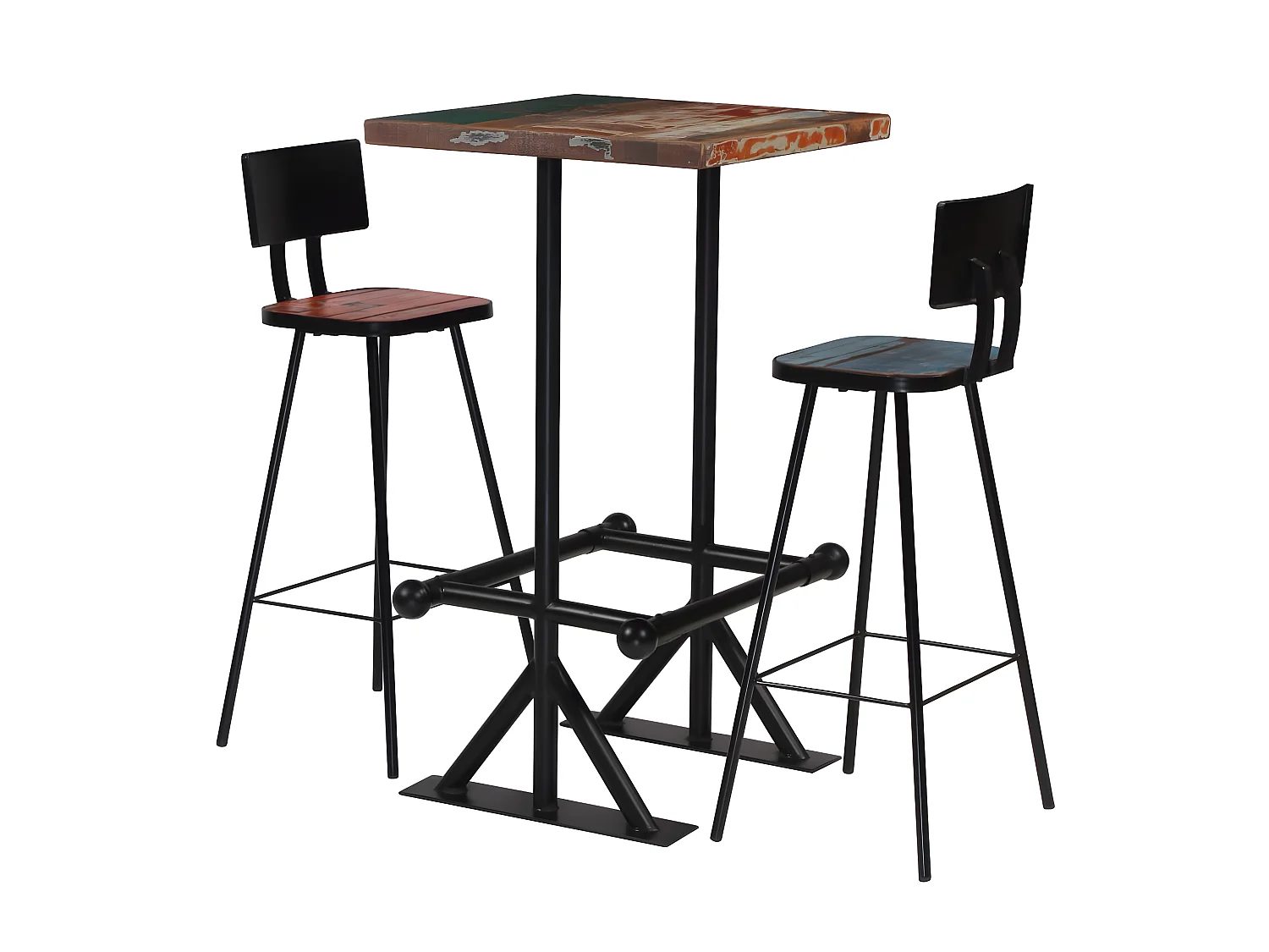 Ensemble de bar 3 pcs Bois de récupération massif Multicolore PLQ6526