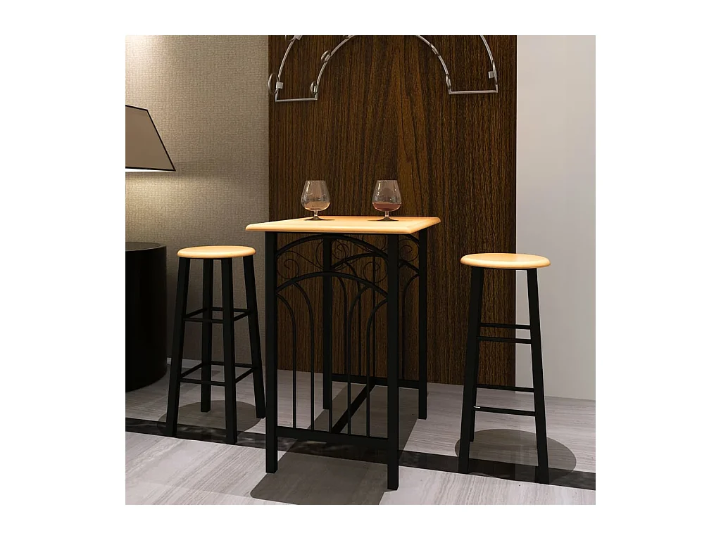 Ensemble de table à dîner Bois brun roux avec noir Acier PLQ4451