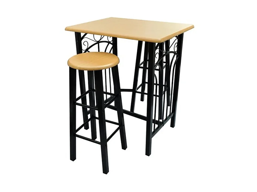 Ensemble de table à dîner Bois brun roux avec noir Acier PLQ4451