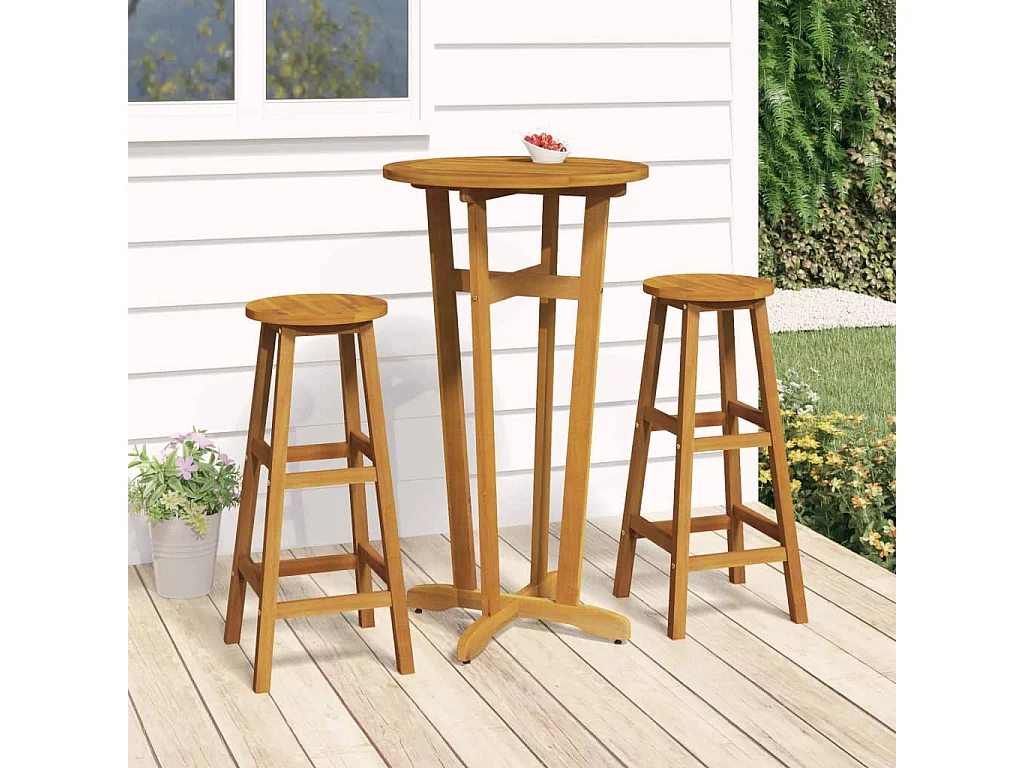 Conjunto de bar 3 pcs madeira de acácia maciça PT813171