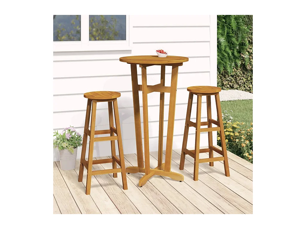 Ensemble de bar 3 pcs Bois d'acacia solide LCS5107