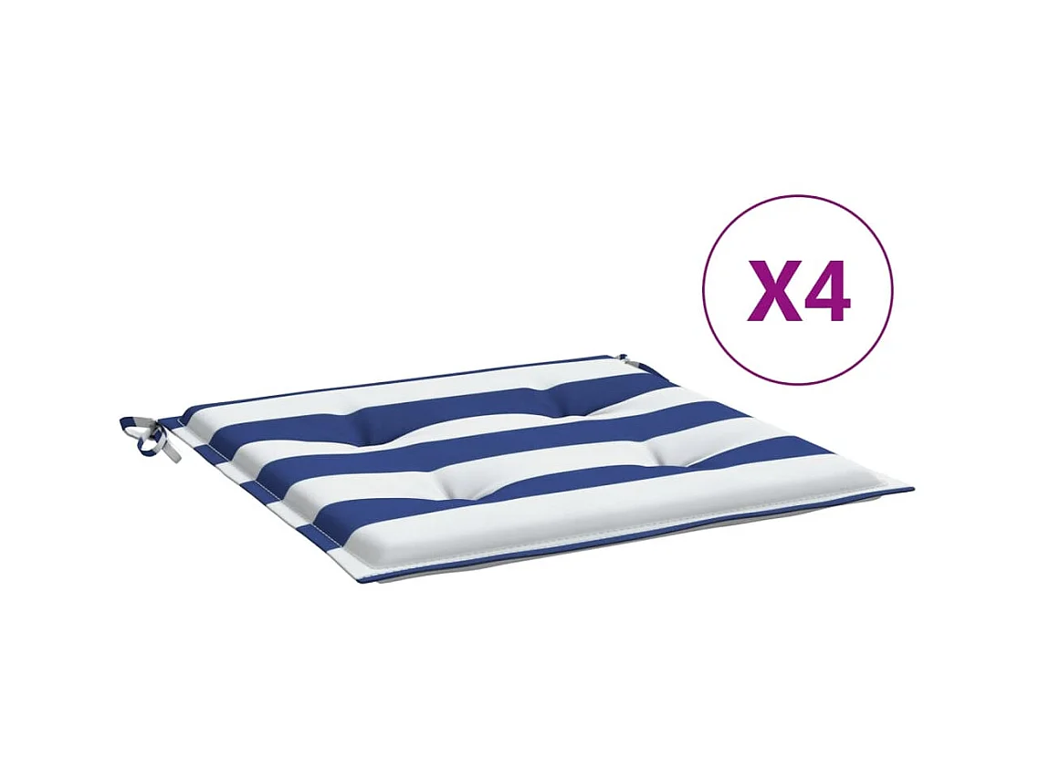 Tuinstoelkussens 4 st gestreept 50x50x3 cm stof wit en blauw NL832623